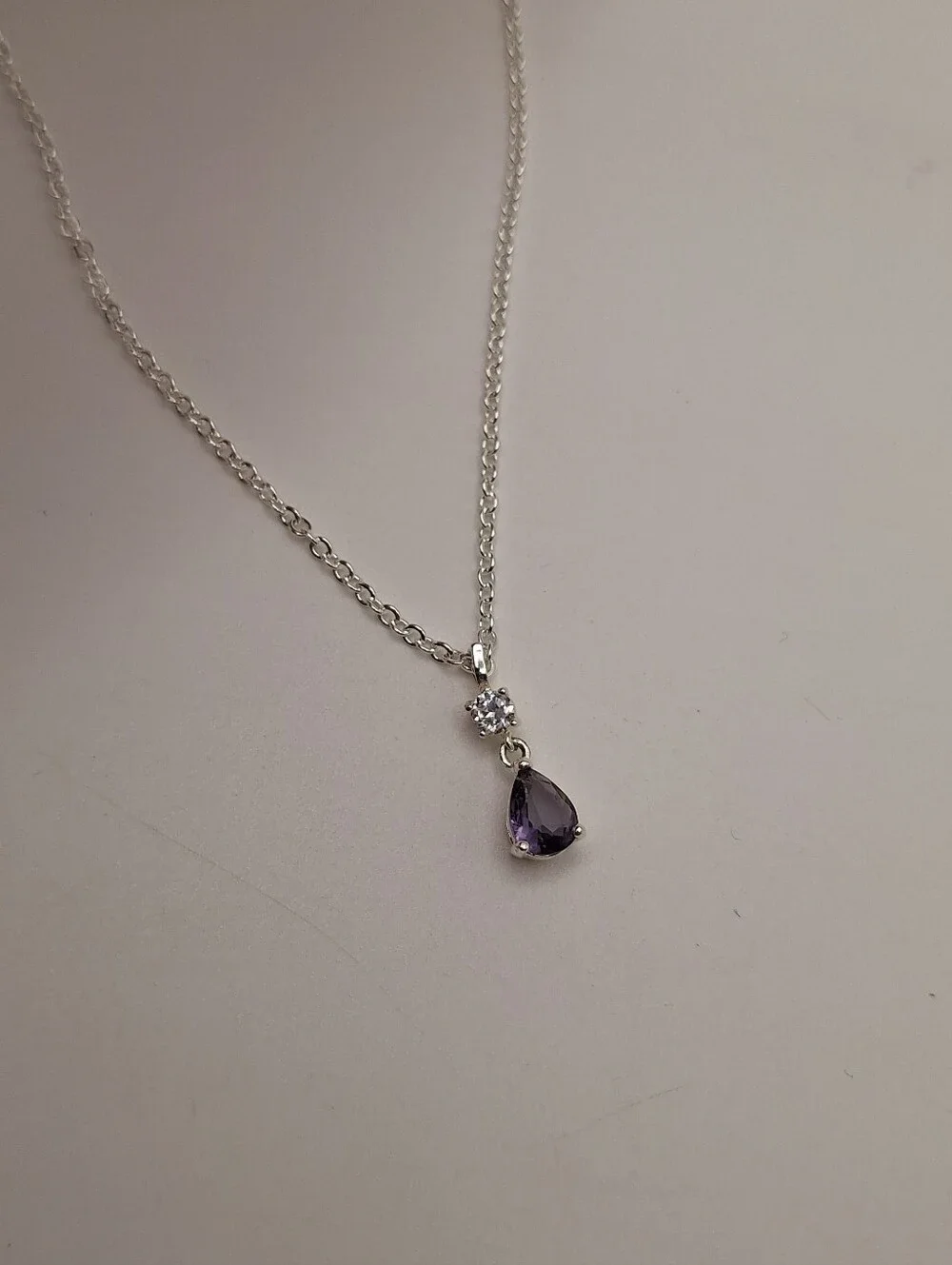 Swarovski NWT Purple Teardrop Crystal Silver Tone Pendant Necklace